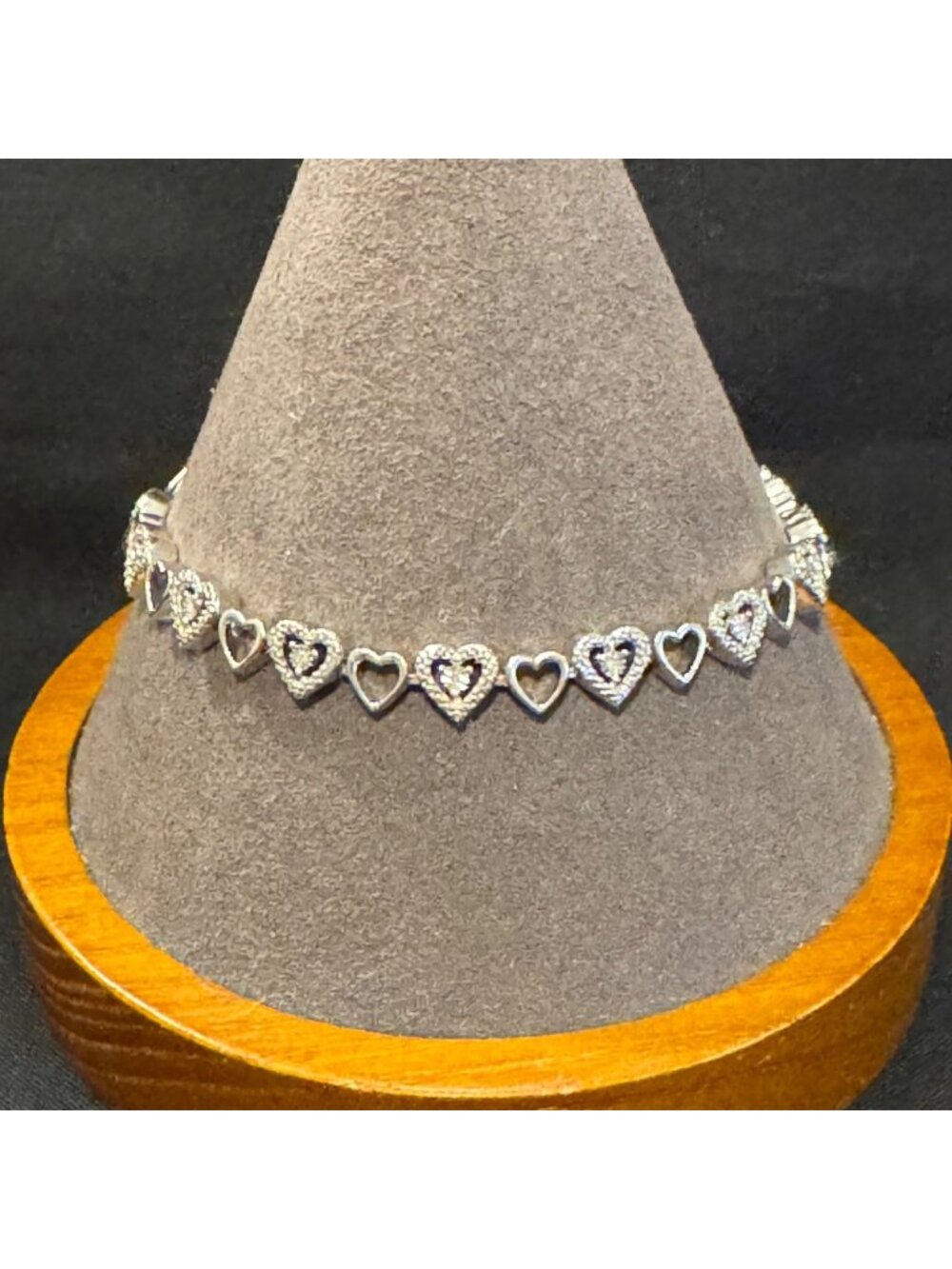 Sterling Silver 925 Natural Diamond Heart Chain Bracelet Size 7.5" Length